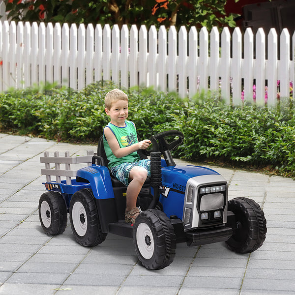 Ride On Tractor, Battery Powered Electric Car, With Detachable Trailer, Remote Control, Music, Blue