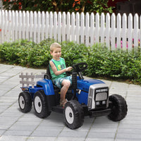 Ride On Tractor, Battery Powered Electric Car, With Detachable Trailer, Remote Control, Music, Blue