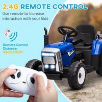 Ride On Tractor, Battery Powered Electric Car, With Detachable Trailer, Remote Control, Music, Blue