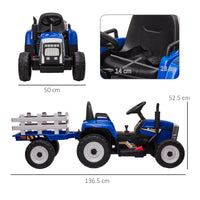 Ride On Tractor, Battery Powered Electric Car, With Detachable Trailer, Remote Control, Music, Blue